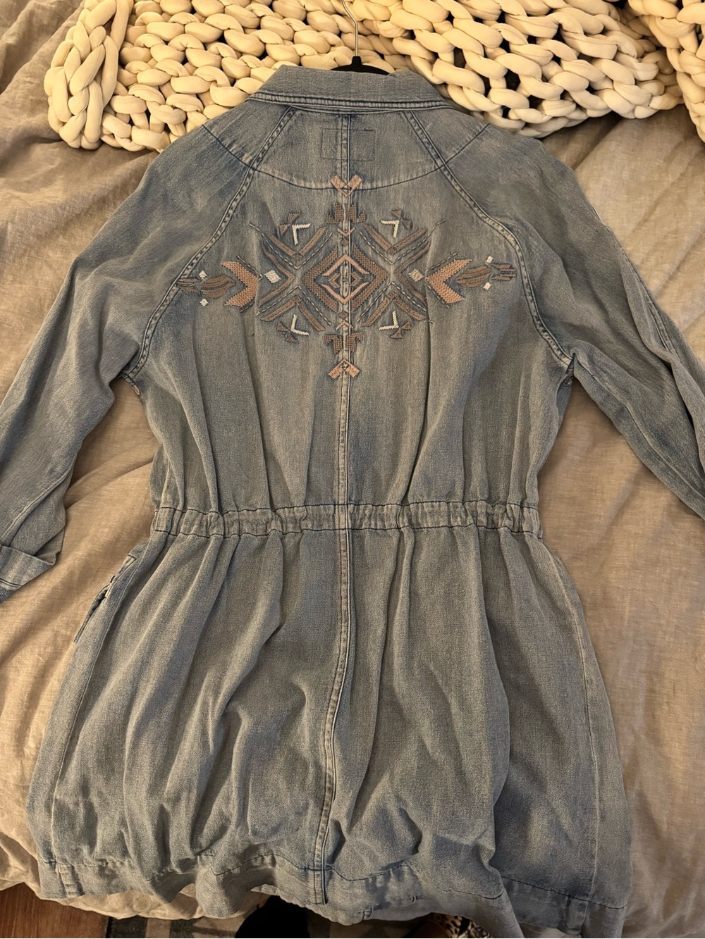 Miss Me- Denim Embroidered Drawstring Jacket
